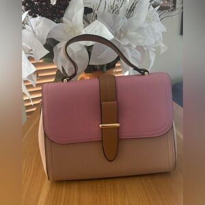 Pink and Tan Leather Handbag
